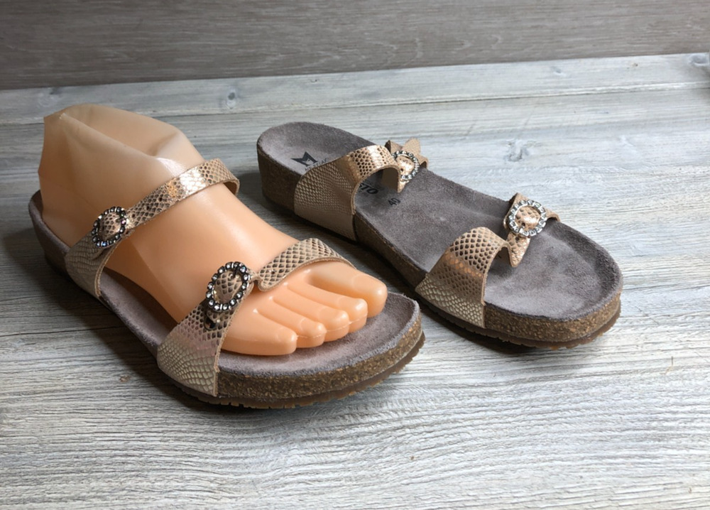 Mephisto Idelya Metallic Patent with Rhinestones Slide Sandal Women's Size 9 NEW